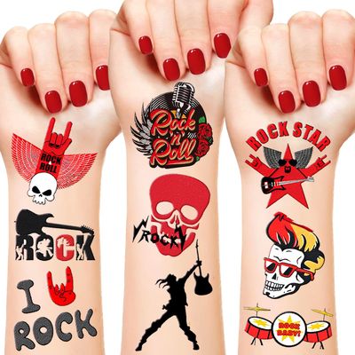 20 Sheets (260PCS) Rock N Roll Temporary Tattoos Party Favors Rock Themed Birthday Party Gifts Decorations Supplies Born to Rock for Kids Boys Girls Classroom School Prizes Rewards