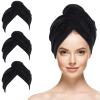 SINLAND Microfiber Hair Drying Cap Hair Towel Turban Twist for Women Fast Drying Towels Head Turban Absorbent Soft Lightweight 3 Pack Black view 1