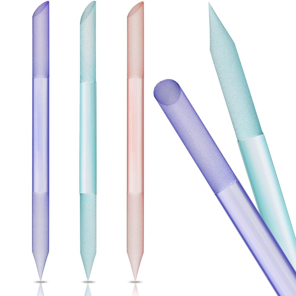 3 Pieces Glass Cuticle Pusher Cuticle Remover Glass Nail File Dual Ended Manicure Pedicure Tools for Nails Care(Pink, Purple, Blue)