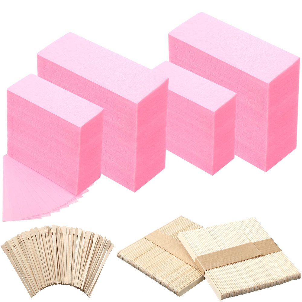400 Pieces Wax Strips Sticks Kit, Non-Woven Waxing Removal Strips with Wax Applicator Stick for Body Skin Facial Hair Removal Tools(Pink)
