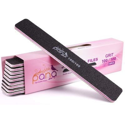 10PCS Jumbo Size PANA Professional Double Sided Nail Files - Black, 100/100 Grit - Emery Board Nail Buffering File Manicure Pedicure Nail Polisher Washable