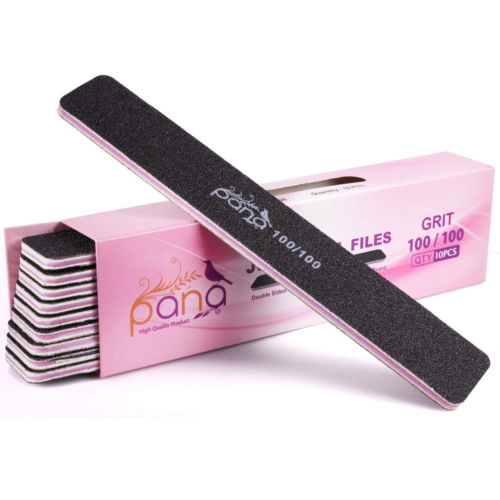 10PCS Jumbo Size PANA Professional Double Sided Nail Files - Black, 100/100 Grit - Emery Board Nail Buffering File Manicure Pedicure Nail Polisher Washable