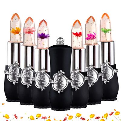 ASUSO Color Changing Lipstick,Crystal Flower Lip Gloss, Color Changing Lip Balm,Waterproof Lips Clear Temperature Lasting Lipstick (Black set of 6)