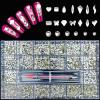 HUETFAT 14 Shaped Clear Nail Rhinestones for Art +6 Size Round Flatback Nails-Silver Charms with Wax Pen view 1