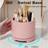 ILUMKB360 Degree Rotating Makeup Brush Holder Dustproof Makeup Brush Organizer Pen Holder Cosmetic Brush Storage Box Clear Acrylic Cosmetic Brushes Storage Case Display with Lid (Pink) view 3