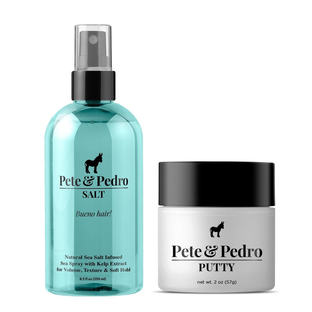 Pete & Pedro Natural Sea Salt Spray 8 oz. & Hair Putty 2 oz. Combo - Adds Instant Volume, Texture, & Thickness | High Hold, Matte Finish Hair Clay for Easy Mens Hairstyling