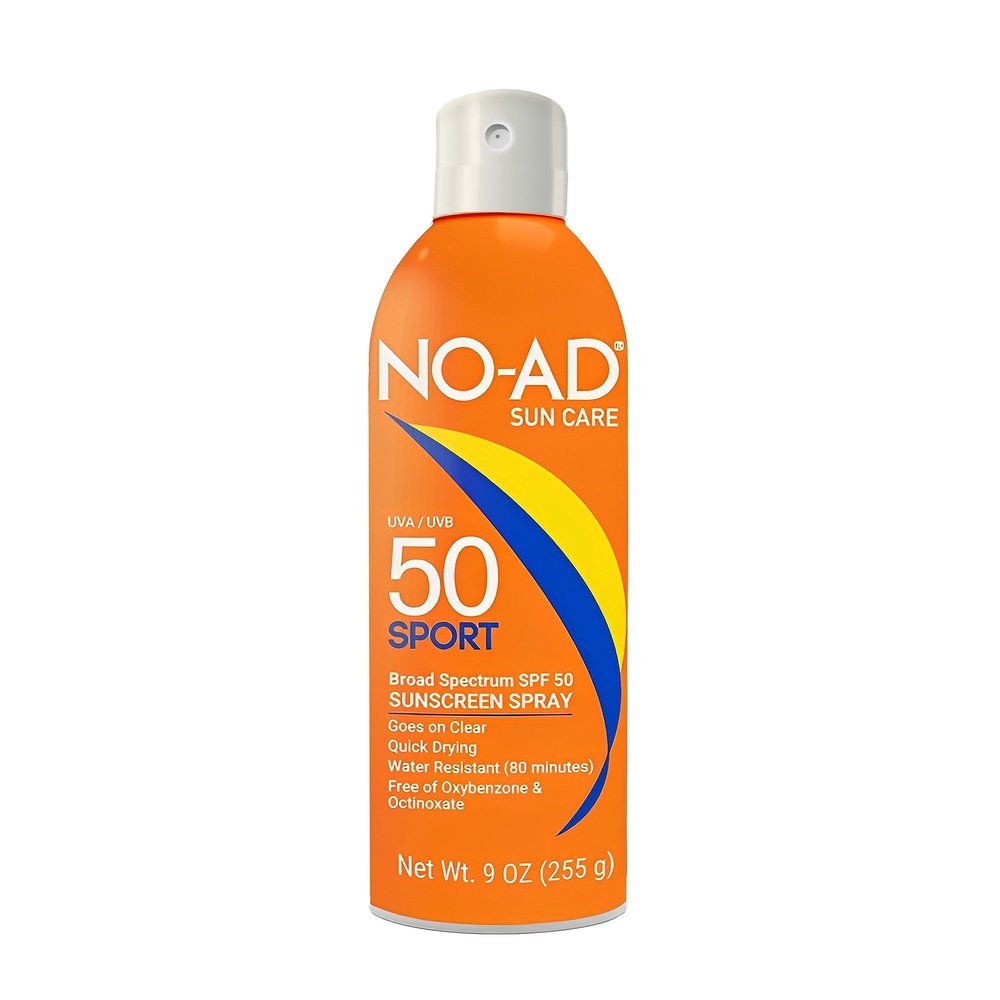 NO-AD SPORT SPF 50 Sunscreen Spray | Non-Greasy, Waterproof and Non toxic Sunscreen | Body Sunscreen | Suitable for All Skin Types | Broad Spectrum Protection for Active Lifestyles | 9 oz