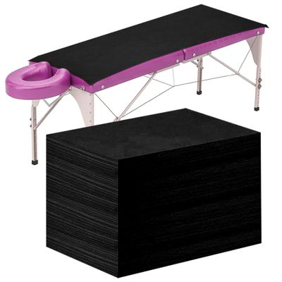 Framendino, 50 Pack Black Disposable Massage Table Sheets Waterproof Non Woven Fabric Breathable Bed Cover for Salon Chair Hotel Lash Beds