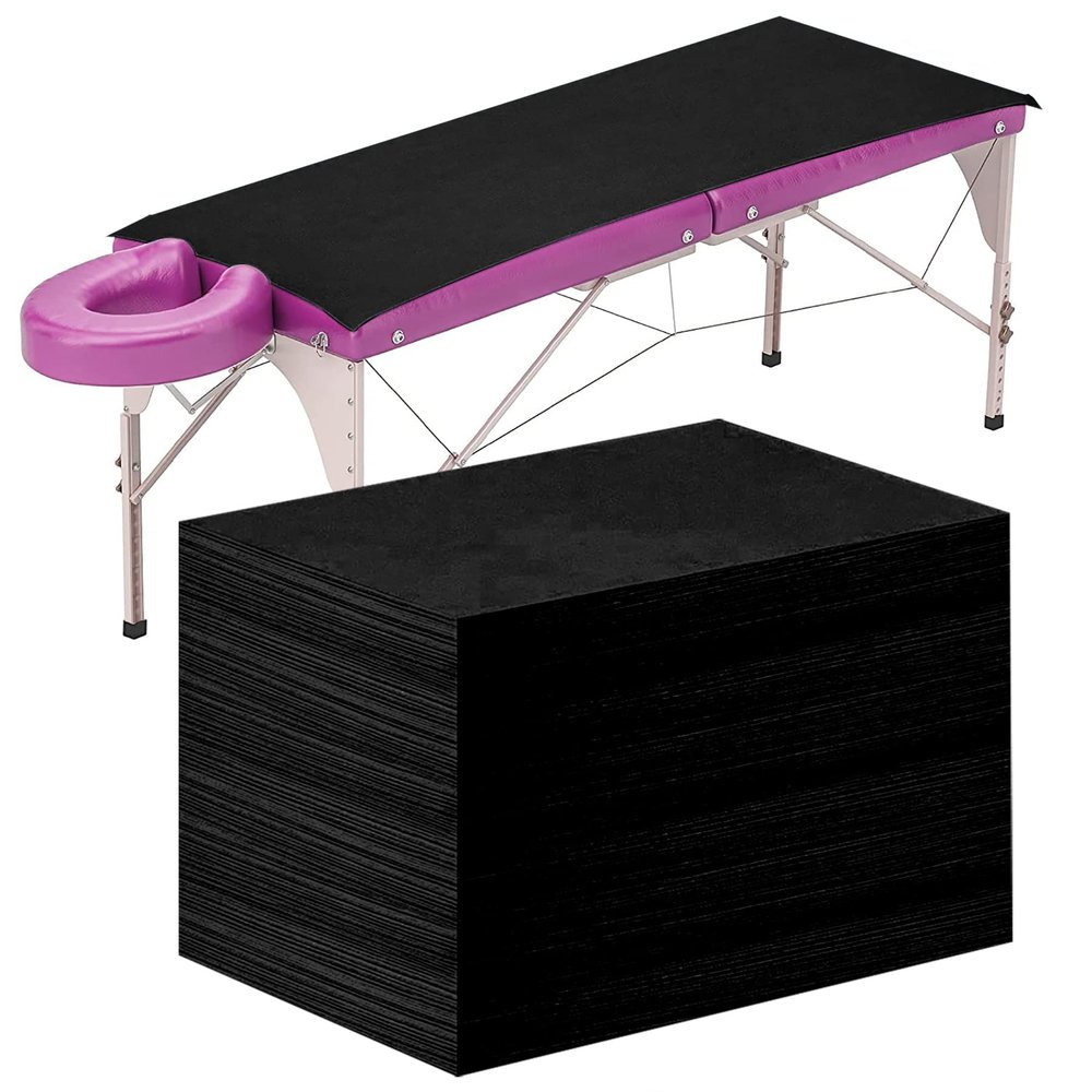 Framendino, 50 Pack Black Disposable Massage Table Sheets Waterproof Non Woven Fabric Breathable Bed Cover for Salon Chair Hotel Lash Beds