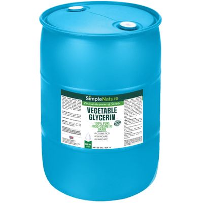 100% Pure Vegetable Glycerin - 55 Gallon Drum - Natural Pure Food/Cosmetic Grade for Skincare, Haircare, Cosmetics, Soapmaking, Crafts - Softening & Moisturizing Multipurpose Humectant