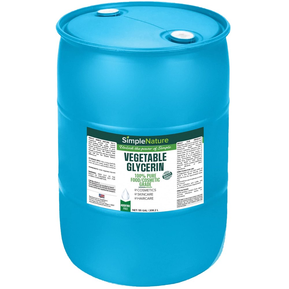 100% Pure Vegetable Glycerin - 55 Gallon Drum - Natural Pure Food/Cosmetic Grade for Skincare, Haircare, Cosmetics, Soapmaking, Crafts - Softening & Moisturizing Multipurpose Humectant