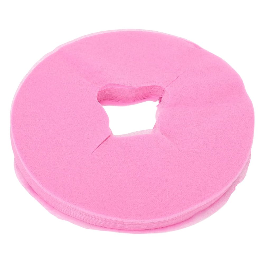 100Pcs Disposable Massage Face Cover, Round Pink Massage Headrest Cover with Hole, Soft Face Cradle Covers with Premium Non Woven, Massage Table Face Cover for SPA Beauty Salon