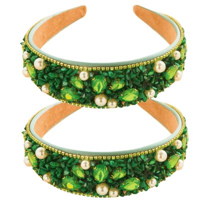 2 Pack Summer Turquoise Green Headbands, Fow Women Crystal Pearl Hair Styling Accessories Designer Headband Fashion Fabric Hairbands,Hair Hoop for Women Girls Gifts