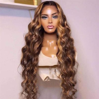 Azedssw Women Ombre 13X4 Lace Frontal Wigs Lace Front Wigs Body Wave Highlight Wig Human Hair Wigs 360 Lace Wig 16 Inch 180 Density