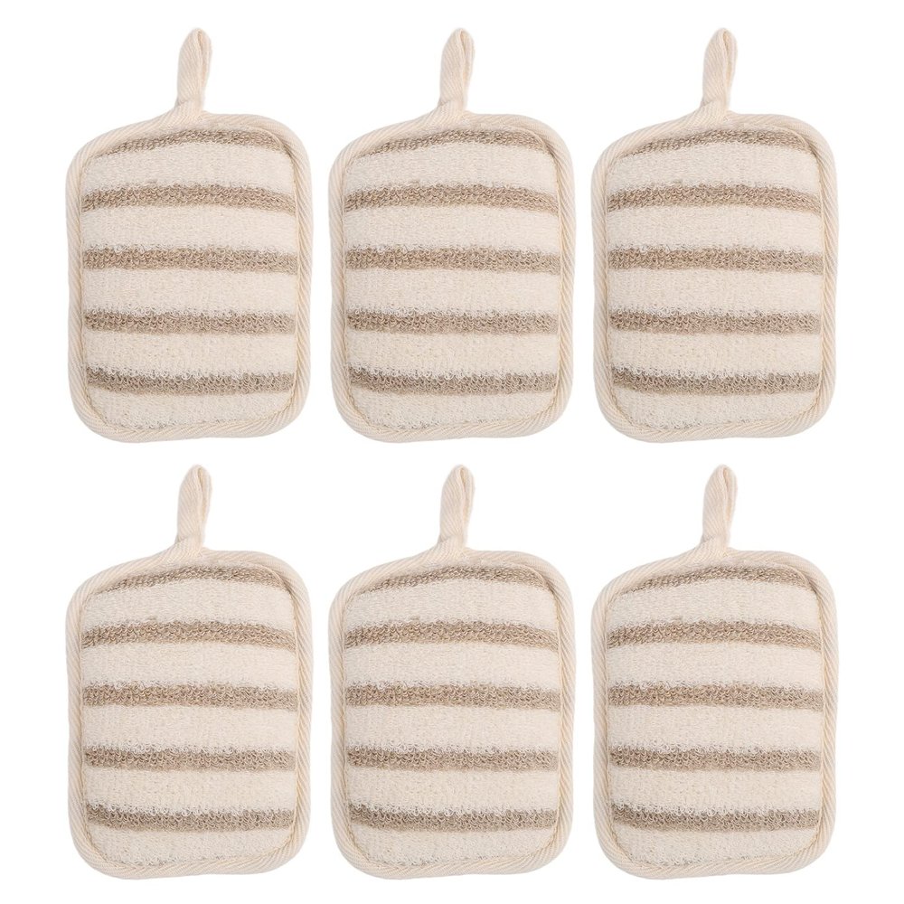 6pcs Exfoliating Sponge Pads, Deep Cleaning Bath Gloves for Dead Skin Removal, Durable Linen Bath Pad for Men Women Skin Care, Double Sided Shower Scrubber Pad for Home Travel Hotel