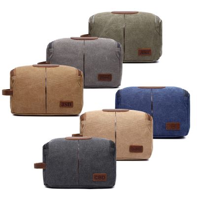 Personalized Canvas Toiletry Bag for Men Large Capacity, Engraved Name/Initial, Custom Groomsmen Shaving Dopp Kit Organizer Durable, Gift for Father's Day, Christmas, Thanksgiving, Husband, Boy Friend