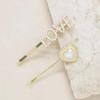 Ettika Hair Pins, Gold Hair Accessories. Rhinestone Hair Pins. Gold Tone Metal Pearl Love Heart Hair Pins Set of 2 view 3