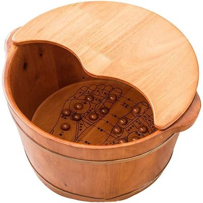 Scpantkend Household with Lid Fir ge Barrel, Thickened Thermal Foot Bath, Beauty Salon Foot Bath with 17 ge Beads Pedicure Tub