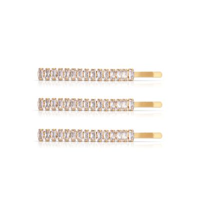 Ettika Hair Pins, Hair Accessories. Wedding Hair Accessories. Rhinestone Hair Pins. Gold Tone Metal Narrow Crystal Roads Hair Pins Set
