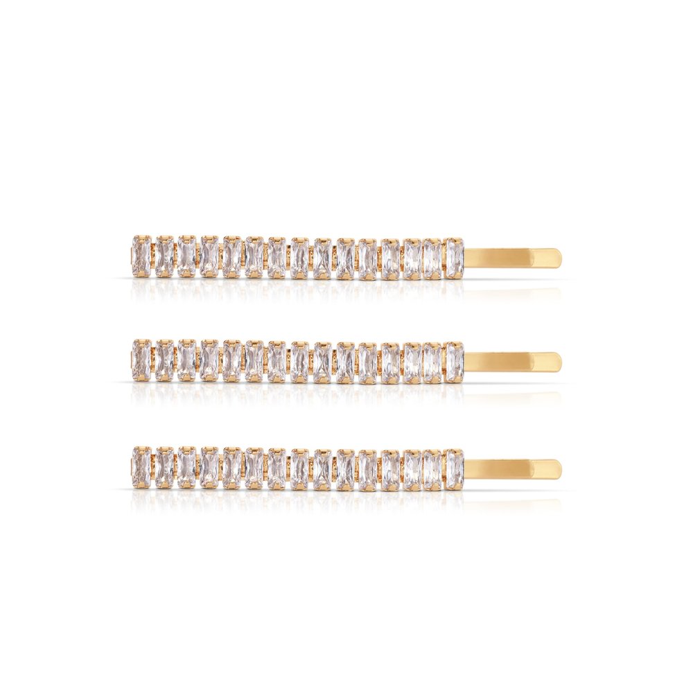 Ettika Hair Pins, Hair Accessories. Wedding Hair Accessories. Rhinestone Hair Pins. Gold Tone Metal Narrow Crystal Roads Hair Pins Set
