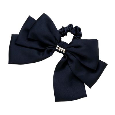 Ettika Hair Tie for Women | Hair Accessory | Oversized Bow Scrunchie with Crystal in Black | XL Polyester Hair Tie with Gold Tone