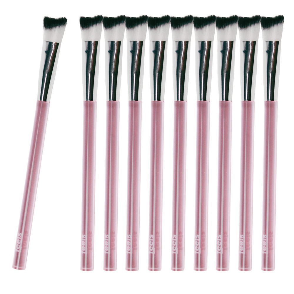 Feels Lash Cleaning Brush Eyelash Extensions Shampoo Brush Soft Curved Fluffy Cleansing (10 pack, Pink)