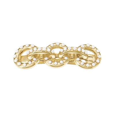 Ettika Gold Hair Clips. Hair Barrettes for Women, Triple Disc Pearl Barrette in White and Gold Tone. Large Hair Barrette
