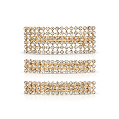 Ettika Gold Hair Clips. Hair Barrettes for Women, Hair Accessories. 3" Disco Doll Crystal Barrette Set of 3 in Gold Tone
