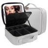 MOMIRA Makeup Bag with Mirror and Light Travel Makeup Train Case Cosmetic Bag Organizer Portable Artist Storage Bag with Adjustable Dividers Makeup Brushes Storage Organizer Silver view 1