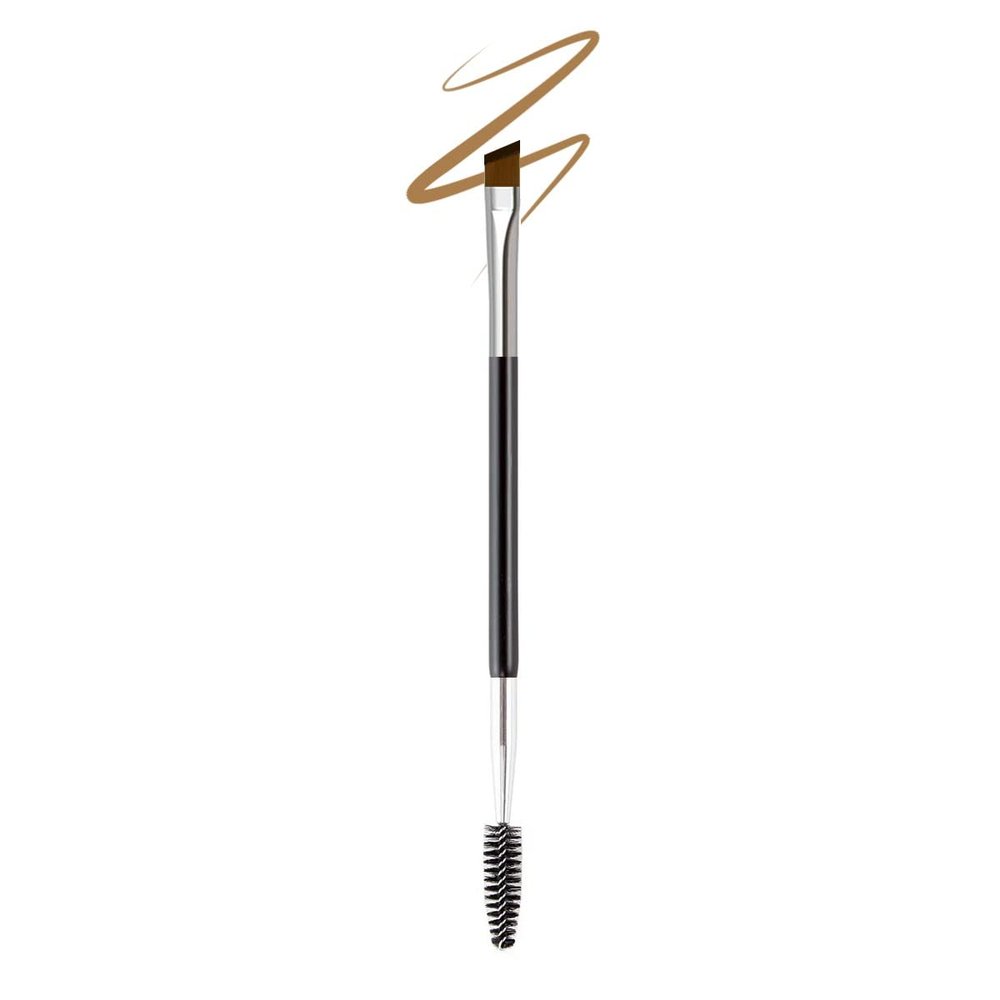 qiipii Professional Double-Ended Angled Eyebrow and Spoolie Brush - Makeup Grooming Tool for Precision Application of Brow Powders, Shaping and Lash Grooming