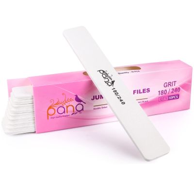 10pcs - PANA Jumbo Double-Sided Emery Nail File for Manicure, Pedicure, Natural, and Acrylic Nails - White (Grit 180/240)