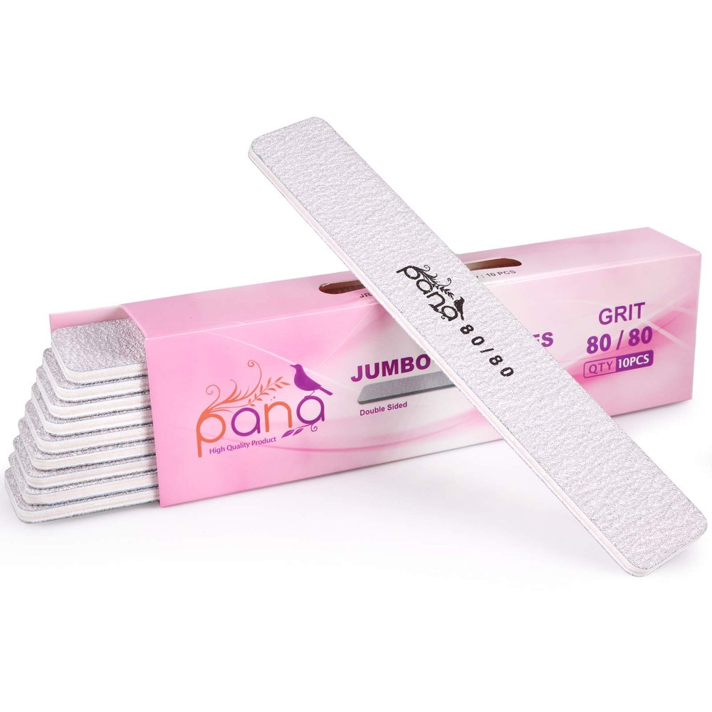 10PCS Jumbo Size PANA Professional Double Sided Nail Files - Zebra, 80/80 Grit - Emery Board Nail Buffering File Manicure Pedicure Nail Polisher Washable