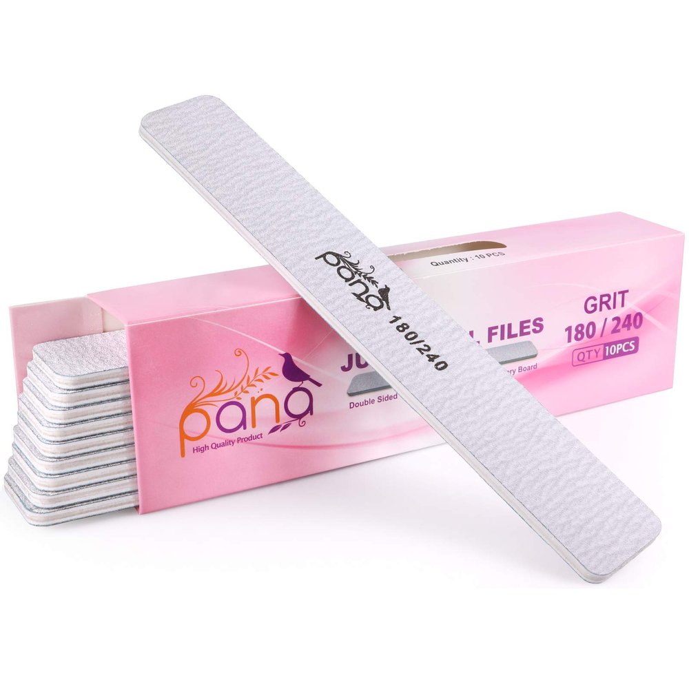 10PCS Jumbo Size PANA Professional Double Sided Nail Files - Zebra, 180/240 Grit - Emery Board Nail Buffering File Manicure Pedicure Nail Polisher Washable