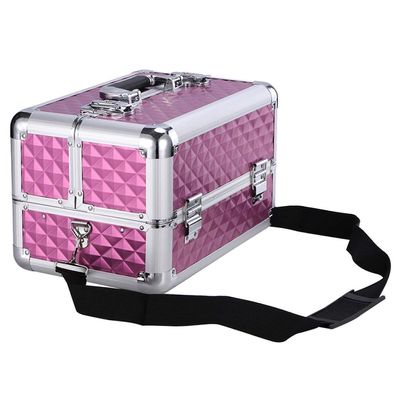 MUSUMI Tool Box Tool Boxes Aluminum Alloy Frame Toolbox 4 Trays Makeup Artists Cosmetics Train Case Organizer Cosmetic Jewelry Box with Shoulder Strap Tool Organizer Tool Chest (Purple)