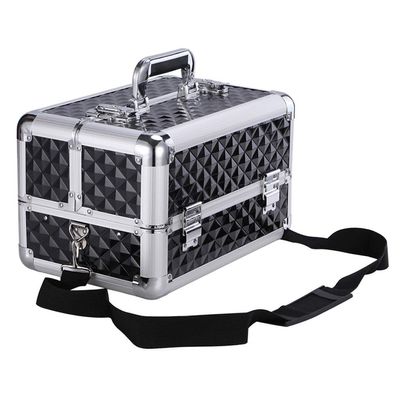 MUSUMI Tool Box Tool Boxes Aluminum Alloy Frame Toolbox 4 Trays Makeup Artists Cosmetics Train Case Organizer Cosmetic Jewelry Box with Shoulder Strap Tool Organizer Tool Chest (Black)