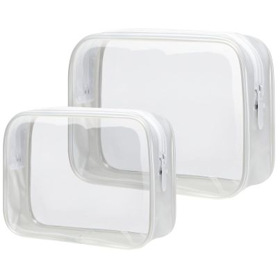 PACKISM 2 Pack Clear Makeup Bag 1 Large 1 Medium - TSA Approved Toiletry Bag Clear Travel Bags for Toiletries, Cosmetic Bags Carry on Toiletry Bag, White