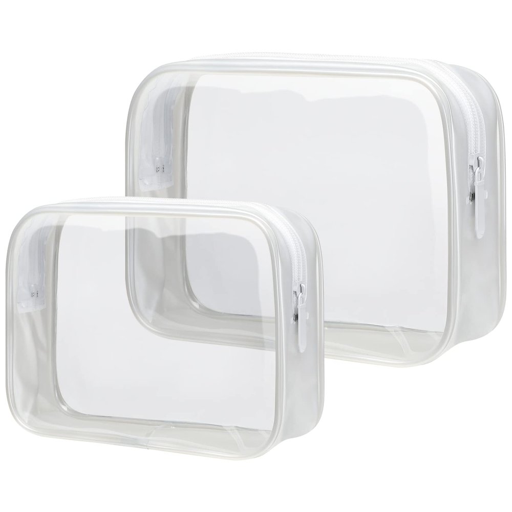 PACKISM 2 Pack Clear Makeup Bag 1 Large 1 Medium - TSA Approved Toiletry Bag Clear Travel Bags for Toiletries, Cosmetic Bags Carry on Toiletry Bag, White