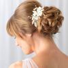 PRETTYLIFE Flower Bridal Hair Pieces with Comb Pearl Leaf White Ceramic Floral Wedding Hair Accessories for Women Girls view 1