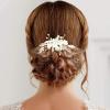 PRETTYLIFE Flower Bridal Hair Pieces with Comb Pearl Leaf White Ceramic Floral Wedding Hair Accessories for Women Girls view 2