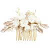 PRETTYLIFE Flower Bridal Hair Pieces with Comb Pearl Leaf White Ceramic Floral Wedding Hair Accessories for Women Girls view 4