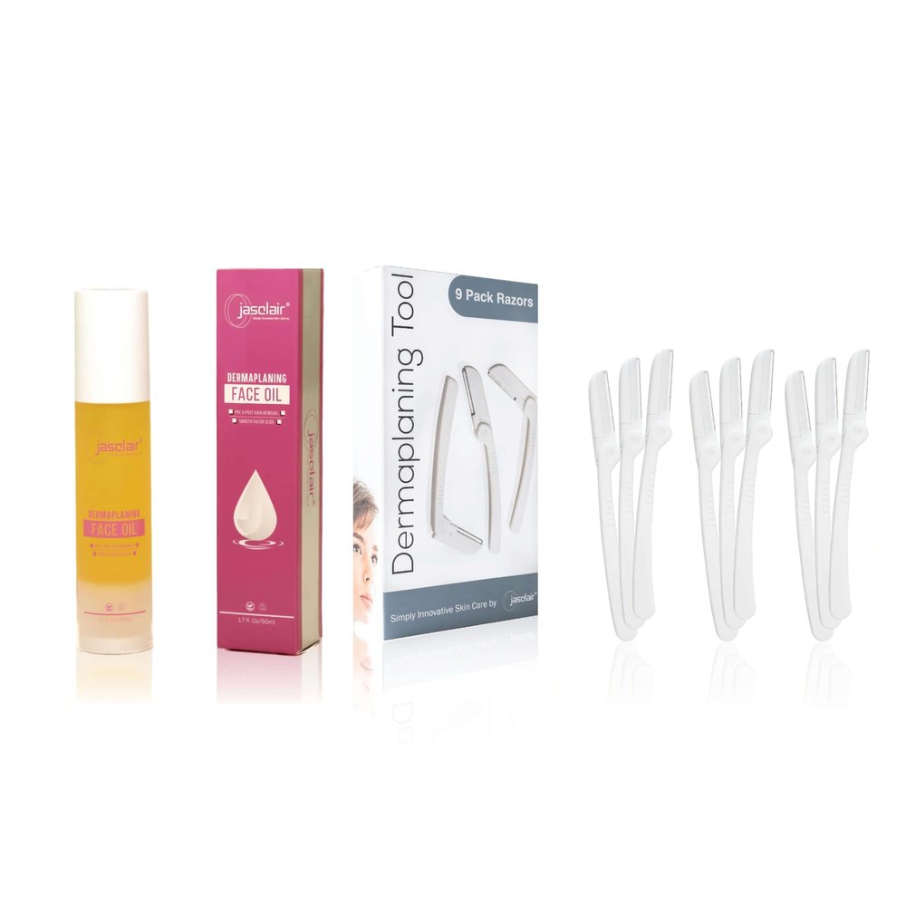 Dermaplaning Tool (9 Count) and Dermaplane Oil Bundle  Easy to Use Face Razor with Smooth Glide Shave Oil for Gentle Exfoliation
