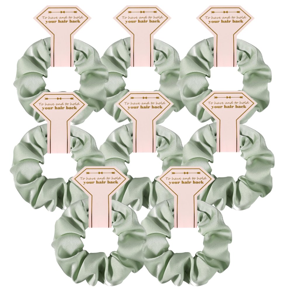 Hasoar 8 Count Satin Hair Ties Scrunchies, Linen Sage Green - Bridesmaid Proposal Gifts, Bachelorette Party Favors, Bridesmaid Gifts for Wedding Parties