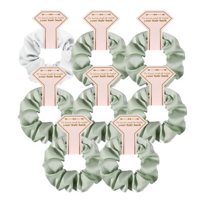 Hasoar Smooth Linen Satin 8pcs Hair Ties Bridesmaid Proposal Gifts Hair Scrunchies Bachelorette Party Favors (White & Linen Sage Green)