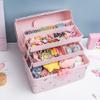 Cute Hair Accessories Organizer for Baby Girls 3-Layers Pink Plastic Hairpin Hairline Headband Storage Box Portable Lockable Hair Jewelry Container view 2