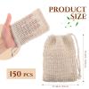 Rtteri 150 Pcs Soap Exfoliating Bag, Natural Sisal Soap Pouch Saver Body Shower Bar Mesh Body Net with Drawstring for Foaming and Drying view 2