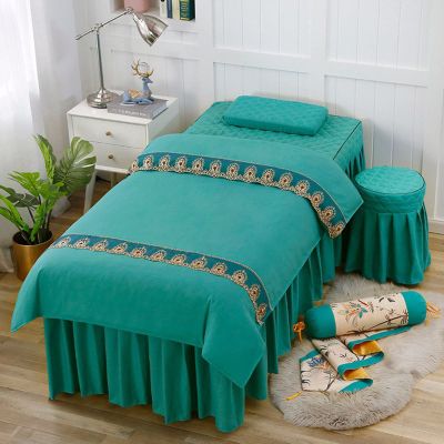 MIPOPS 4-Piece Massage Table Sheet Set, Beauty Salon Massage Table Skirt Set Bedspreads Bed Skirt Sheet European-Style Massage Aromatherapy Cover(E,190x75cm(75x30inch))