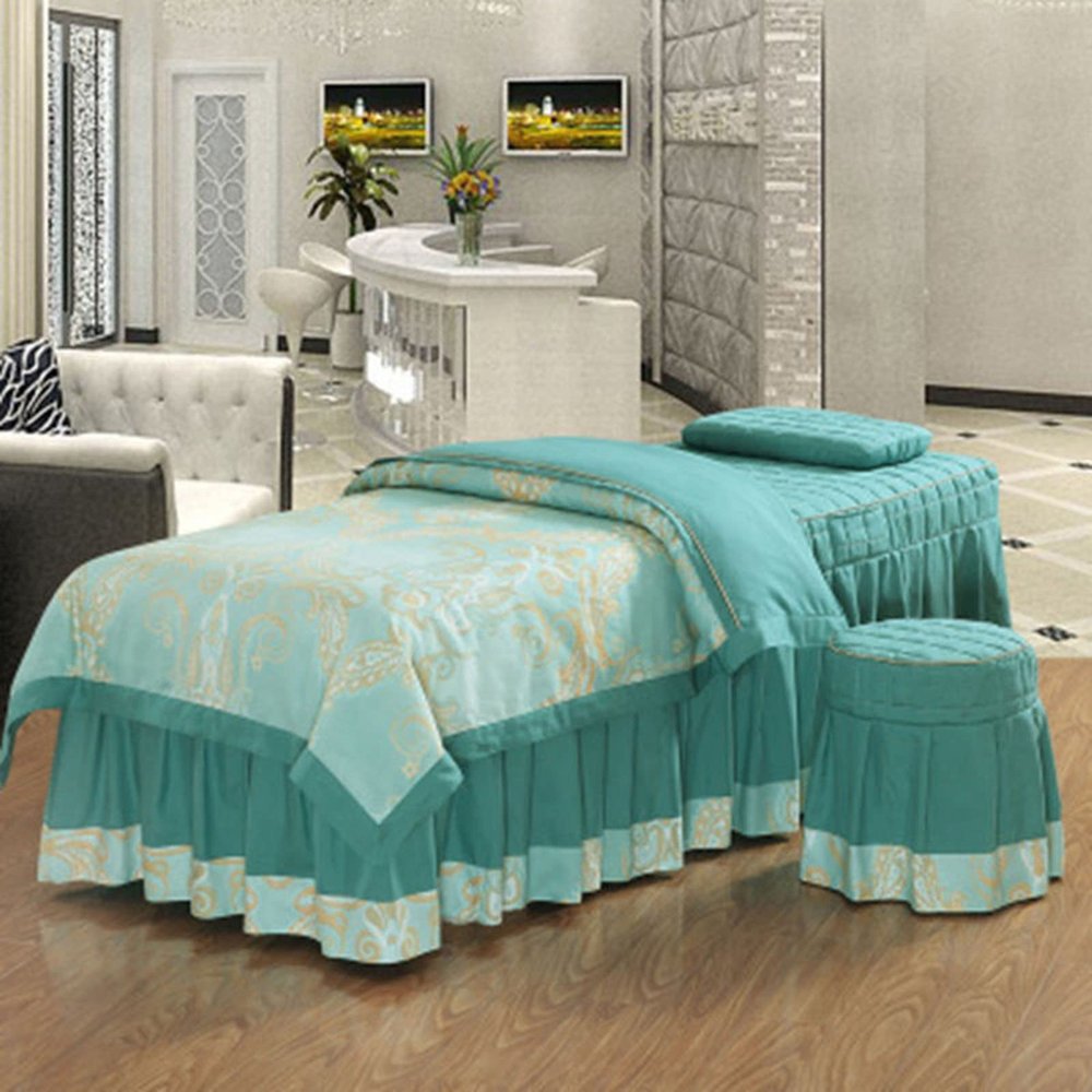 MIPOPS Massage Table Sheet Set, Cotton Living Room Beauty Bed Cover Solid Color Stain-Resistant Massage Table Skirt Includes Pad and Face Rest Cover(M,190x80cm(75x31inch))