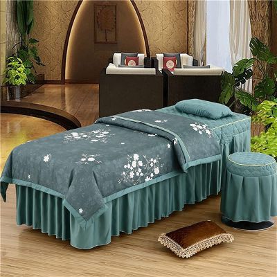 MIPOPS 4-Piece Massage Table Sheet Set, Premium Facial Bed Cover, Machine Washable Massage Table Skirt for Body Physiotherapy Massage(E,185x70cm(73x28inch))