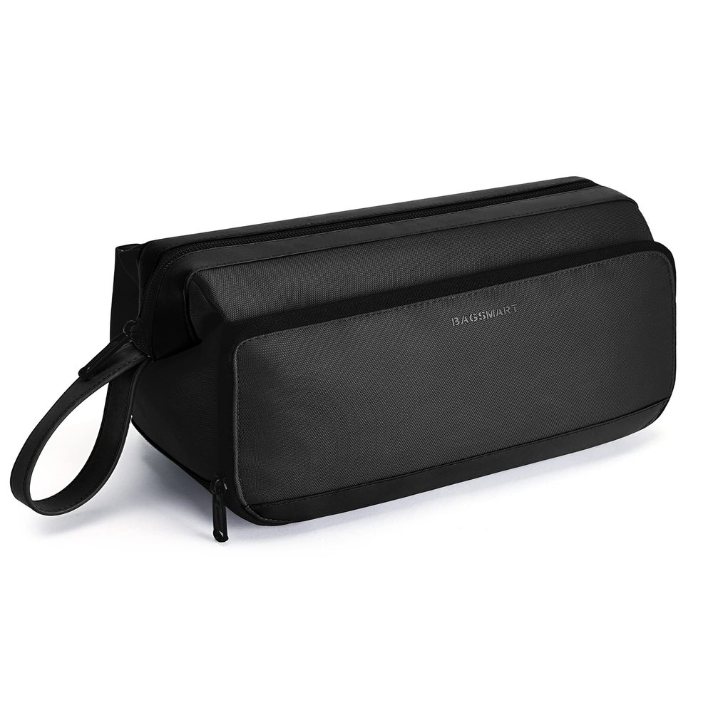 BAGSMART Toiletry Bag for Men, Wide Opening Dopp Kit Water Resistant Shaving Hygiene Organizer for Bathroom, Travel Essentials, Black