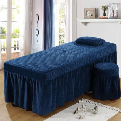 MIPOPS Premium Microfiber 3-Piece Massage Sheet Set, Solid Color Massage Table Skirt Breathable Reusable for Beauty Facial Bed Bedding(Blue,190x80cm(75x31inch))